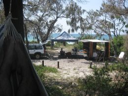 Forester, camper and campsite at Bribie